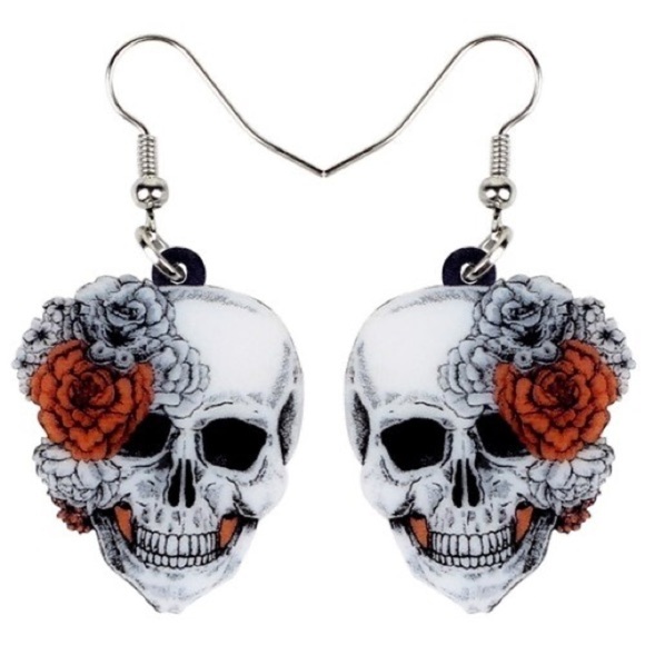 Jewelry - Acrylic Skull Rose Flower Earrings